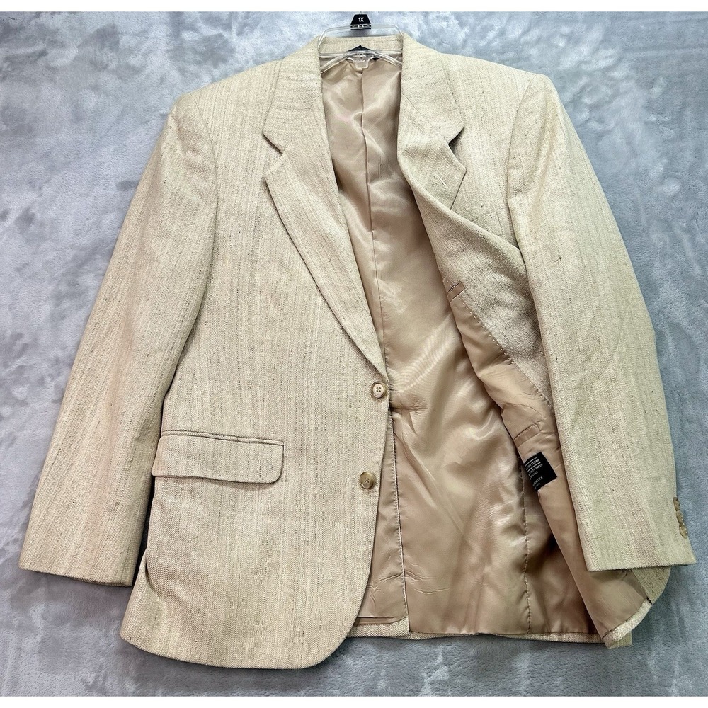 Austin Manor Blazer Men Size 40s Beige Tan Silk Tweed Sports Coat Wedding Office
